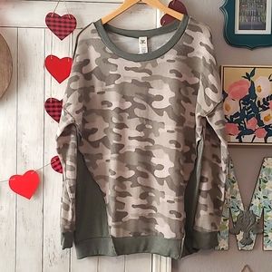 NWT Sew In Love Camo & Ribbed Olive Fabric Long Sleeve Top